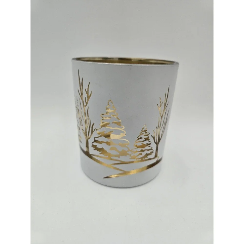 Glass Mirrored Large‎ Candle Holder Winter Trees White Gold